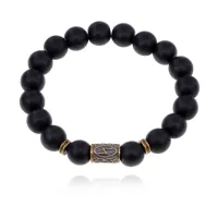 Браслет со славянской руной Сила и синт.камнем Шунгит BSRK-08-24