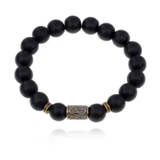 Браслет со славянской руной Сила и синт.камнем Шунгит BSRK-08-24