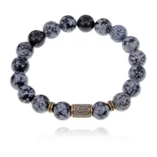 Браслет со славянской руной Ветер и нат.камнем Снежный обсидиан BSRK-09-14
