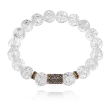 Браслет со славянской руной Берегиня и синт.камнем Сахарный кварц BSRK-10-16