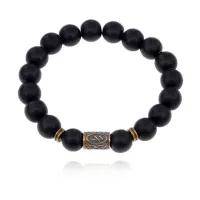 Браслет со славянской руной Берегиня и синт.камнем Шунгит BSRK-10-24