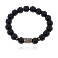 Браслет со славянской руной Берегиня и синт.камнем Шунгит BSRK-10-24