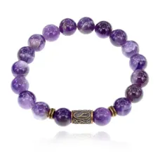 Браслет со славянской руной Уд и нат.камнем Аметист BSRK-11-03