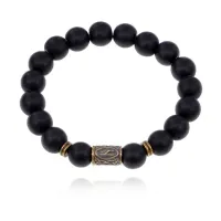 Браслет со славянской руной Уд и синт. камнем Шунгит BSRK-11-24