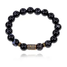 Браслет со славянской руной Леля и нат.камнем Черный агат BSRK-12-23