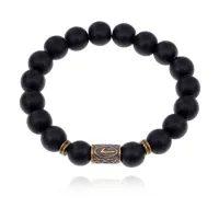 Браслет со славянской руной Леля и синт. камнем Шунгит BSRK-12-24