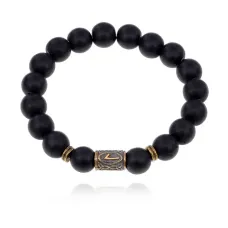 Браслет со славянской руной Леля и синт. камнем Шунгит BSRK-12-24