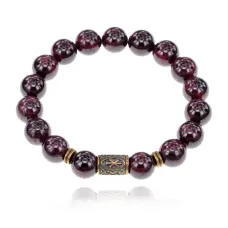 Браслет со славянской руной Рок и нат.камнем Гранат BSRK-13-06