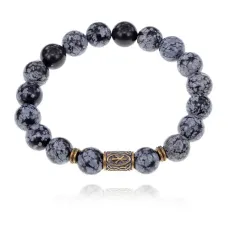 Браслет со славянской руной Рок и нат. камнем Снежный обсидиан BSRK-13-14