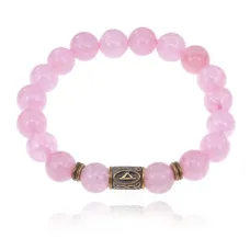 Браслет со славянской руной Даждьбог и нат.камнем Розовый кварц BSRK-15-15