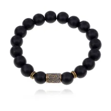 Браслет со славянской руной Есть и синт. камнем Шунгит BSRK-17-24