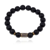Браслет со славянской руной Исток и синт. камнем Шунгит BSRK-18-24