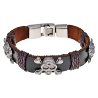 Браслет Череп, натуральная кожа, цвет темно-коричневый BS351-2