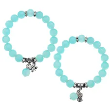 Стеклянный браслет 10мм с подвесками в ассорт., цвет голубой BS148-6