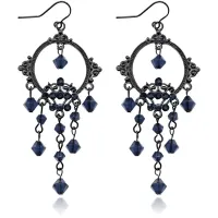 Серьги Зеркало с бусинами, цвет синий UD159-b