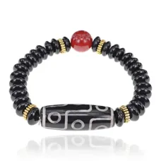 Браслет с черной бусиной Дзи 9 глаз 40х15мм, нат. агат BSDZ-016-3