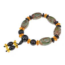 Четки-браслет из бусин Дзи 3 глаза и Гуру-бусиной BSDZ-019