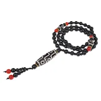 Четки с черной бусиной Дзи 9 глаз 40х15мм, нат.агат BUSD004-1