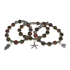 Браслет из натурального камня Унакит, подвески в ассорт. BJBS-240