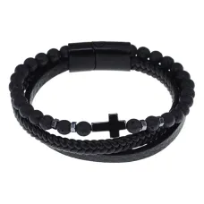 Браслет Спаси и сохрани, кожа и лава BS893-01