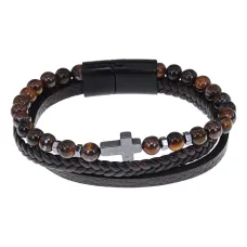 Браслет Спаси и сохрани, кожа и тигровый глаз BS893-02