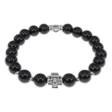 Браслет с Иисусовой молитвой, Чёрный агат, 8мм BSHE-15-23