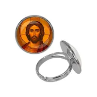 Кольцо металлическое, цвет серебро, Иисус Христос C1101015