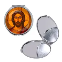Круглое складное зеркало, цвет серебро, Иисус Христос C1101016