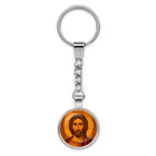 Круглый брелок, цвет серебро, с цепочкой, Иисус Христос C1101022
