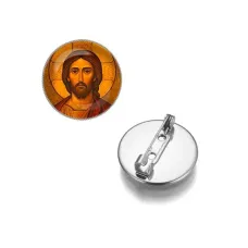 Круглый значок, цвет серебро, Иисус Христос C1101023