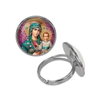 Кольцо металлическое, цвет серебро, Богородица с Иисусом C1102015