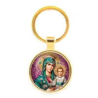 Круглый брелок, цвет золото, Богородица с Иисусом C1102019