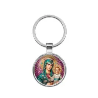 Круглый брелок, цвет серебро, Богородица с Иисусом C1102021