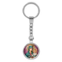 Круглый брелок, цвет серебро, с цепочкой, Богородица с Иисусом C1102022
