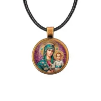 Кулон, цвет бронза, со шнурком, Богородица с Иисусом C1102029