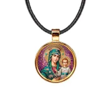 Кулон, цвет золото, со шнурком, Богородица с Иисусом C1102033