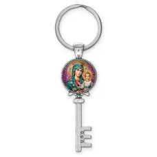 Брелок ключ, цвет серебро, с кольцом для ключей, Богородица с Иисусом C1102044