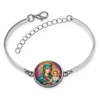 Браслет металлический, цвет серебро, Богородица с Иисусом C1102046