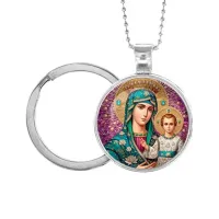 Кулон-брелок, цвет серебро, с цепочкой и кольцом, Богородица с Иисусом C1102054