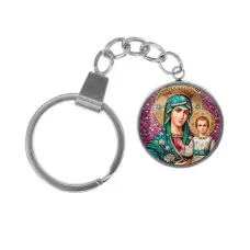 Брелок, нержавеющая сталь, с кольцом для ключей, Богородица с Иисусом C1102061