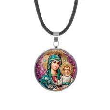 Кулон, нержавеющая сталь, со шнурком, Богородица с Иисусом C1102062