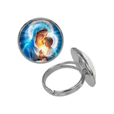Кольцо металлическое, цвет серебро, Богородица с Иисусом C1103015