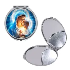 Круглое складное зеркало, цвет серебро, Богородица с Иисусом C1103016
