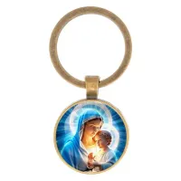 Круглый брелок, цвет бронза, Богородица с Иисусом C1103017
