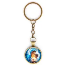 Круглый брелок, цвет бронза, с цепочкой, Богородица с Иисусом C1103018