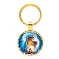 Круглый брелок, цвет золото, Богородица с Иисусом C1103019