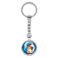 Круглый брелок, цвет серебро, с цепочкой, Богородица с Иисусом C1103022
