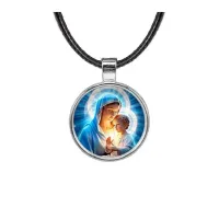 Кулон, цвет серебро, со шнурком, Богородица с Иисусом C1103027