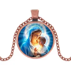 Кулон, цвет медь, с цепочкой, Богородица с Иисусом C1103030