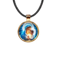 Кулон, цвет золото, со шнурком, Богородица с Иисусом C1103033